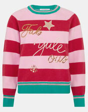Slogan Stripe Christmas Jumper, Pink (PINK), large