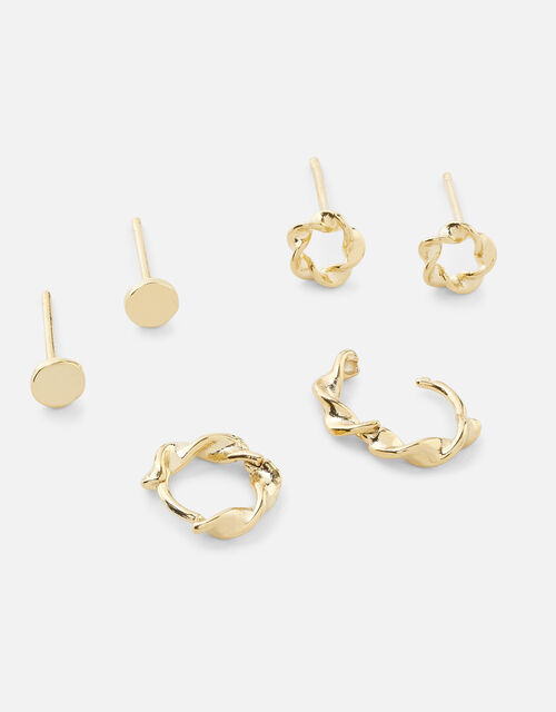 Gold-Plated Stud and Hoop Earring Set, , large