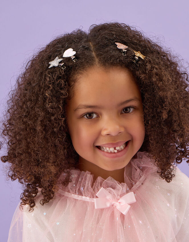 4-Pack Girls Glitter Star Heart Hair Clips, , large