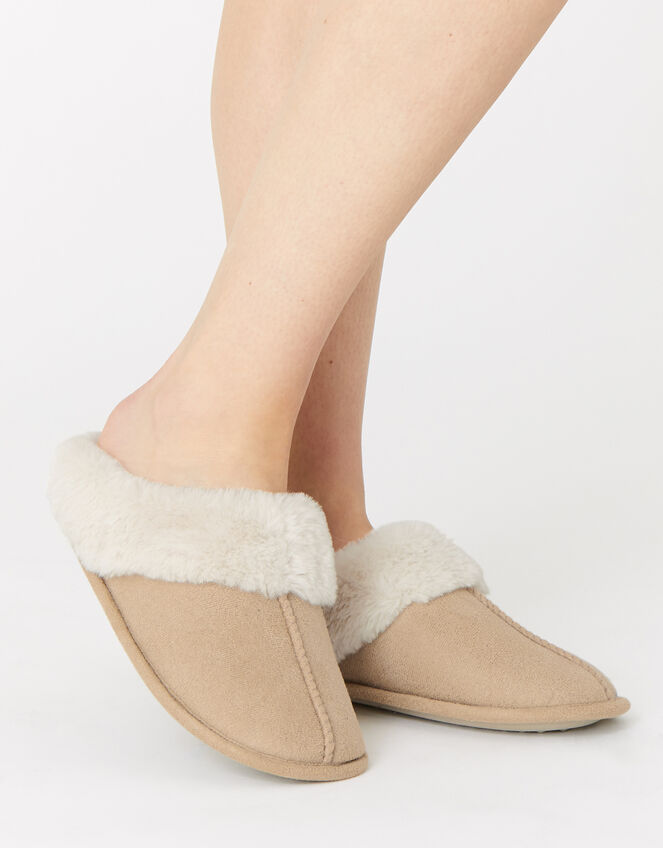 Suedette Mule Slippers, Tan (TAN), large