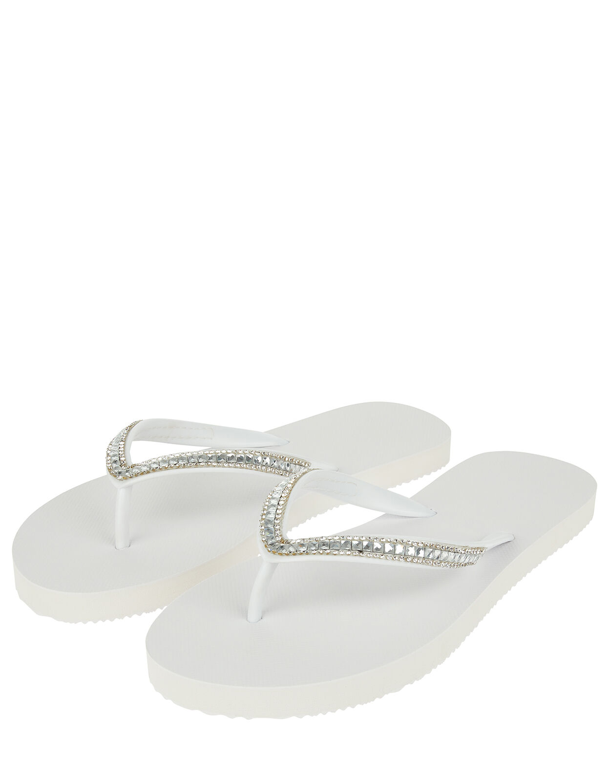White sparkly flip flops deals