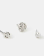 3-Pack Pav&eacute; Stud Earrings, Silver (SILVER), large
