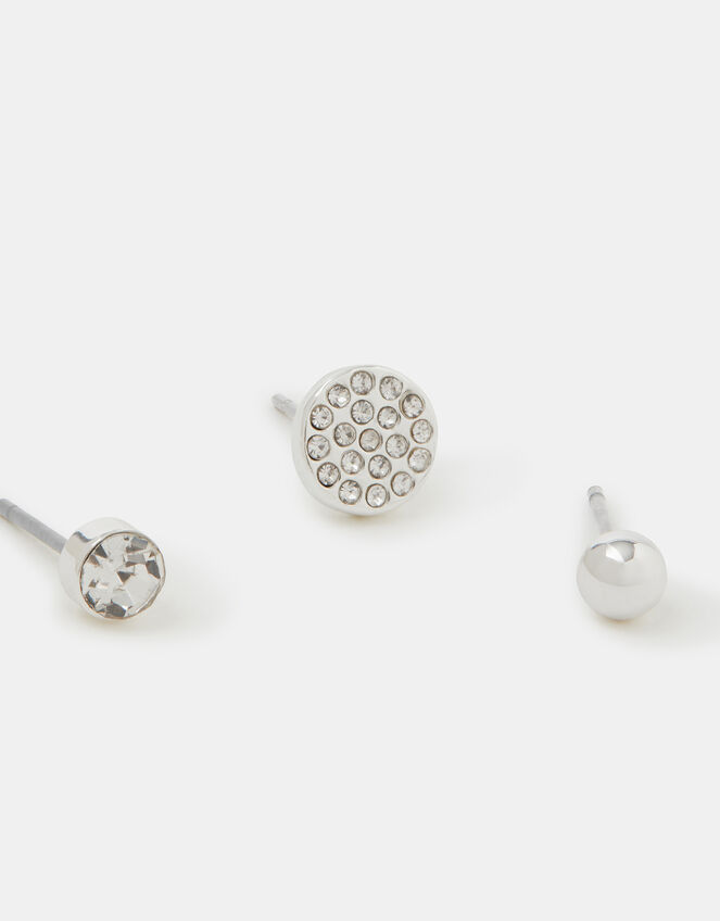 3-Pack Pav&eacute; Stud Earrings, Silver (SILVER), large