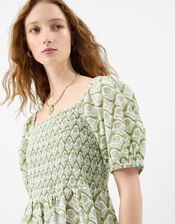 Floral Print Puff Sleeve Maxi Dress, Green (KHAKI), large