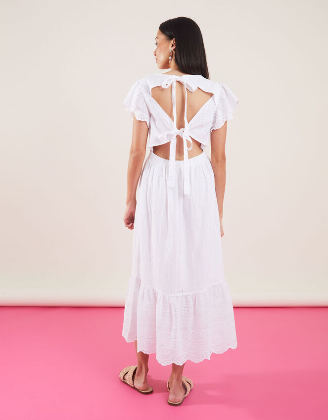 Flutter Sleeve Tie Back Midi Dress, White (WHITE), large