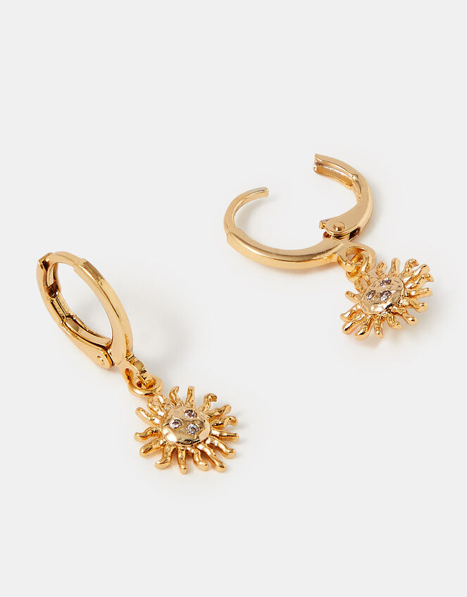 14ct Gold-Plated Sun Hoop Drop Earrings, , large