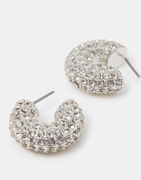 Chunky Diamant&eacute; Hoop Earrings, Silver (SILVER), large