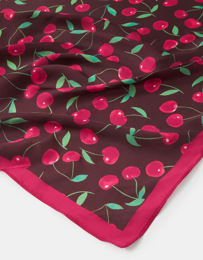 Cherry Print Square Satin Scarf, , large