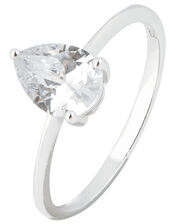 Sterling Silver Pear Solitaire Ring, St Crystal, large