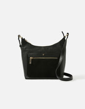 Leather Scoop Shoulder Bag, Black (BLACK), large
