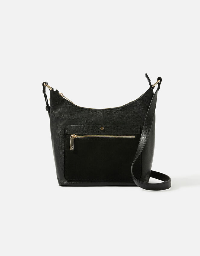 Leather Scoop Shoulder Bag, Black (BLACK), large