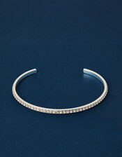 Sterling Silver-Plated Diamante Bangle, , large