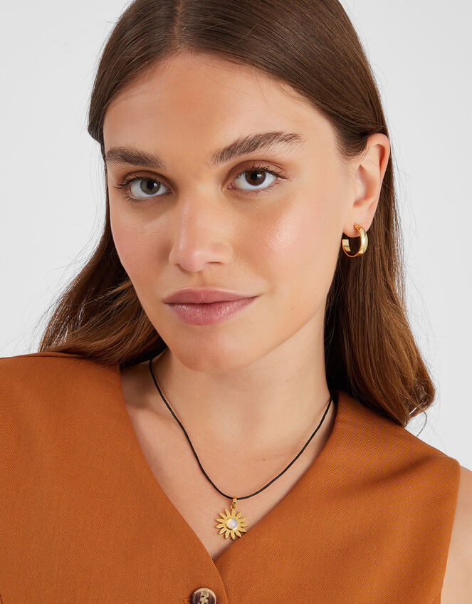 14ct Gold-Plated Sun Pendant Cord Necklace, , large