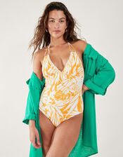 Palm Print Swimsuit, Yellow (YELLOW), large