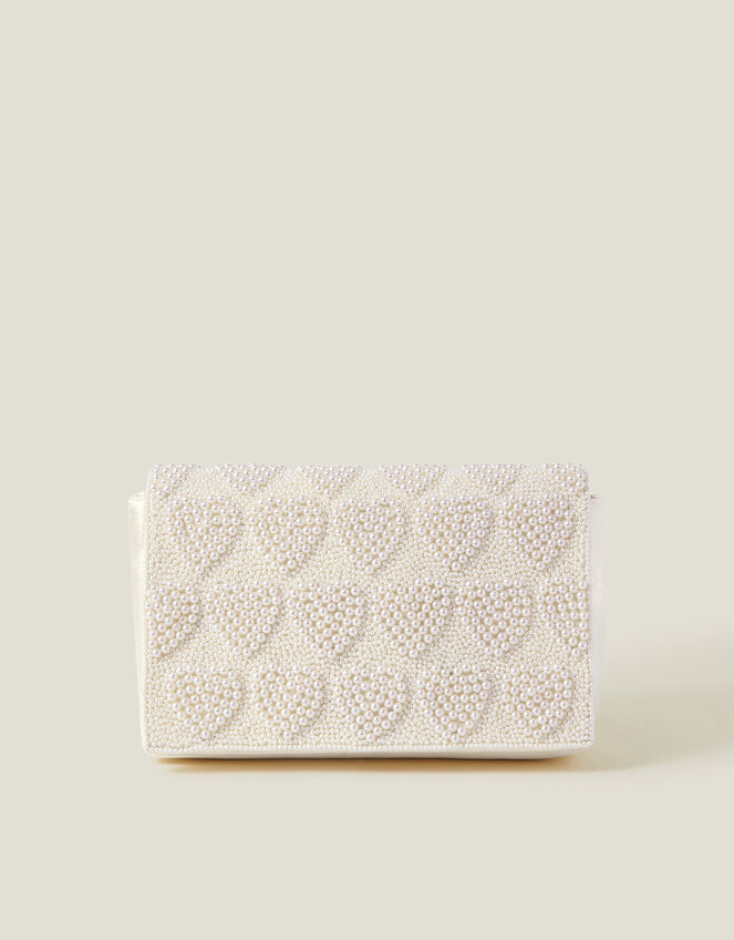Bridal Pearl Heart Clutch Bag, , large
