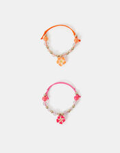 2-Pack Girls Beaded Flower Charm Cord Bracelets, , large