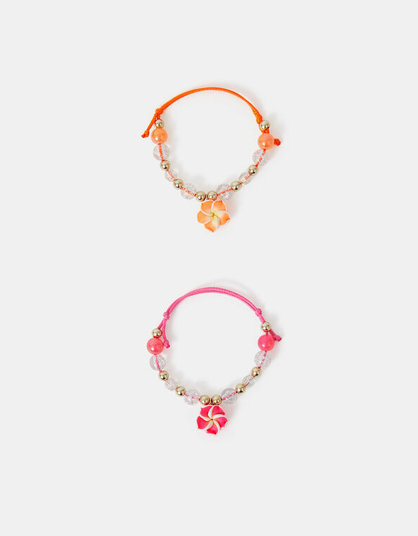 2-Pack Girls Beaded Flower Charm Cord Bracelets, , large
