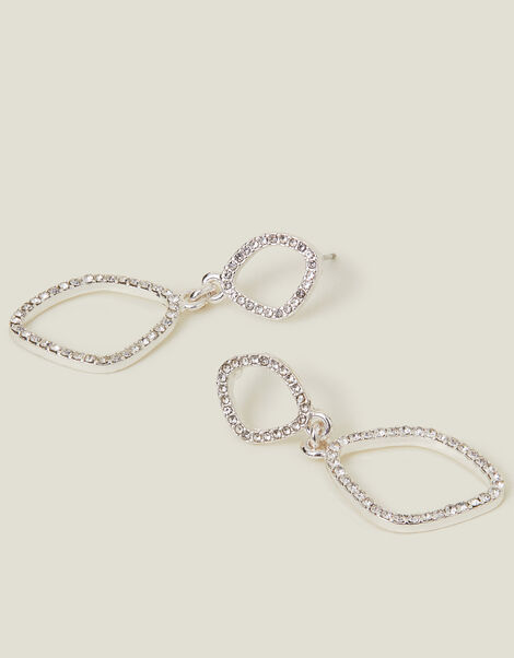 Pave Organic Oval Short Drop Earrings, Silver (SILVER), large