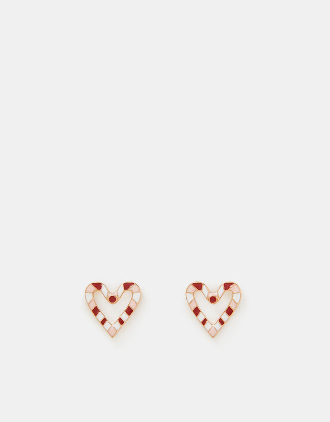 Candy Cane Heart Stud Earrings, , large