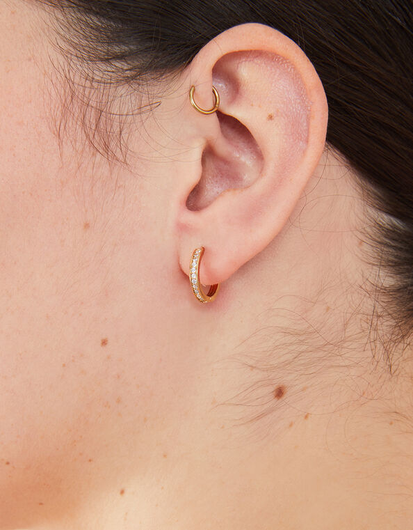 14ct Gold-Plated Pave Huggie Hoops , , large