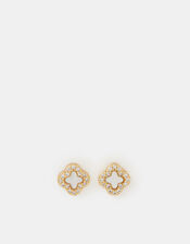 14ct Gold-Plated Mother of Pearl Clover Stud Earrings, , large