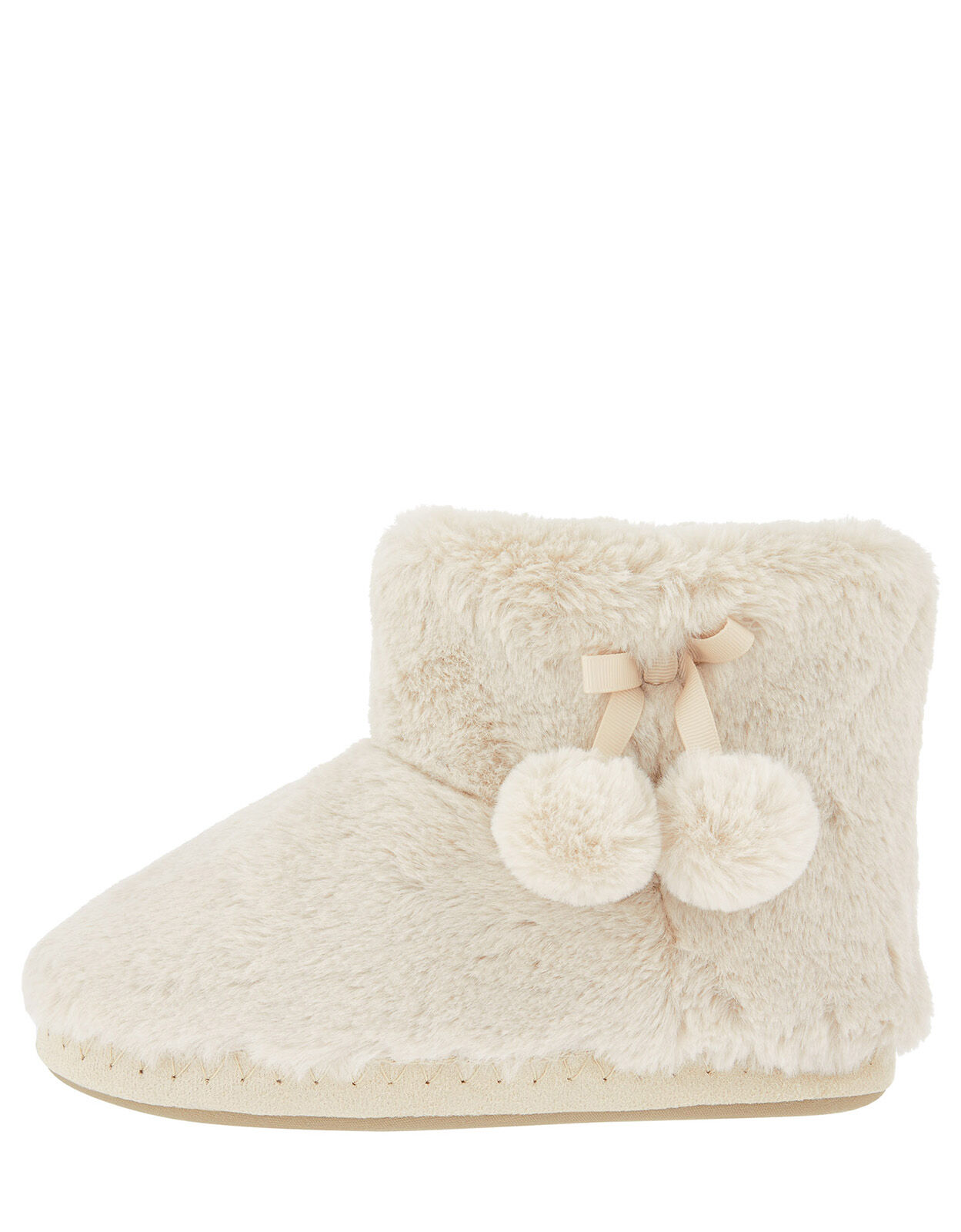 Fluffy Pom Pom Slipper Boots Cream
