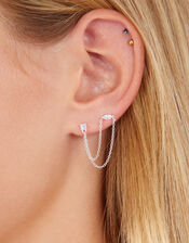 Sterling Silver Sparkle Chain Earrings, , large