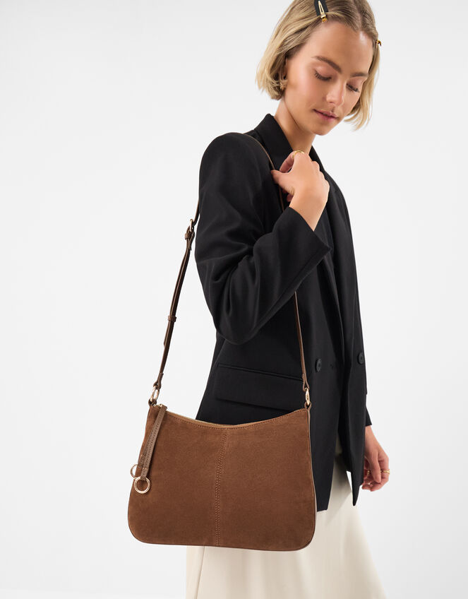 Curved Suede Crossbody Bag, , large