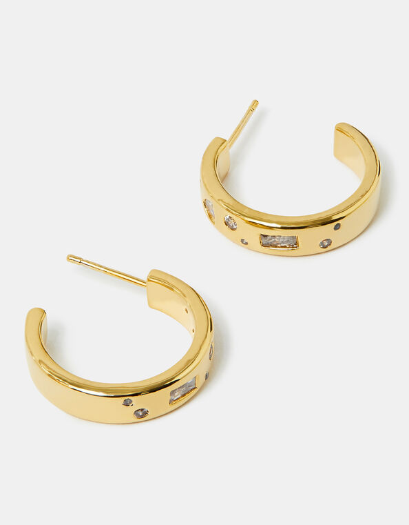 14ct Gold-Plated Sparkle Chunky Hoop Earrings, , large
