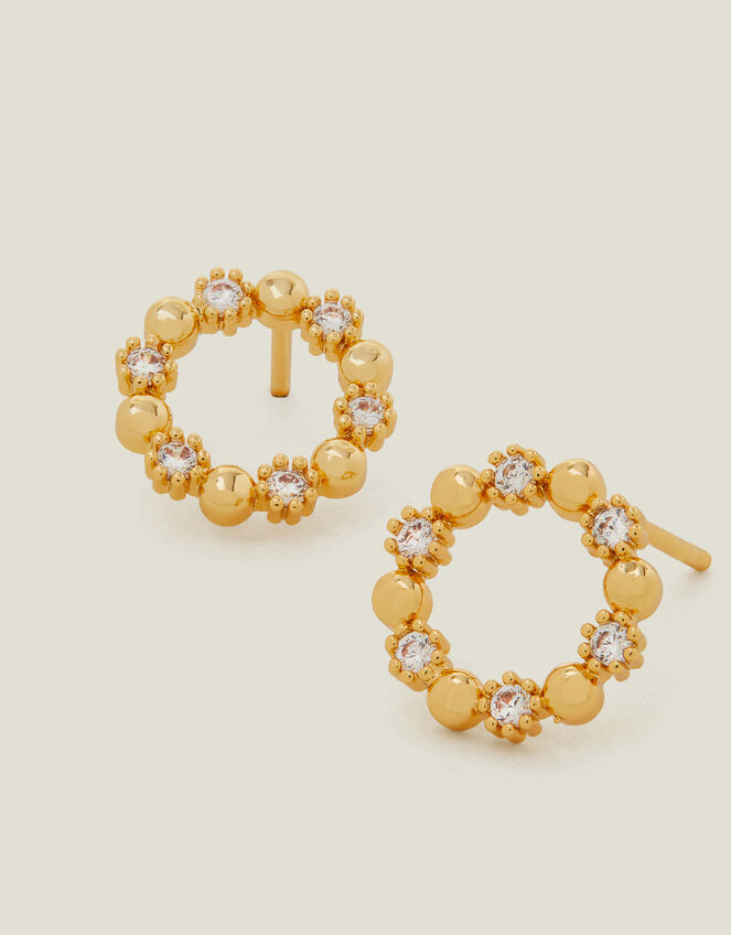 14ct Gold-Plated Flower Circle Stud Earrings, , large