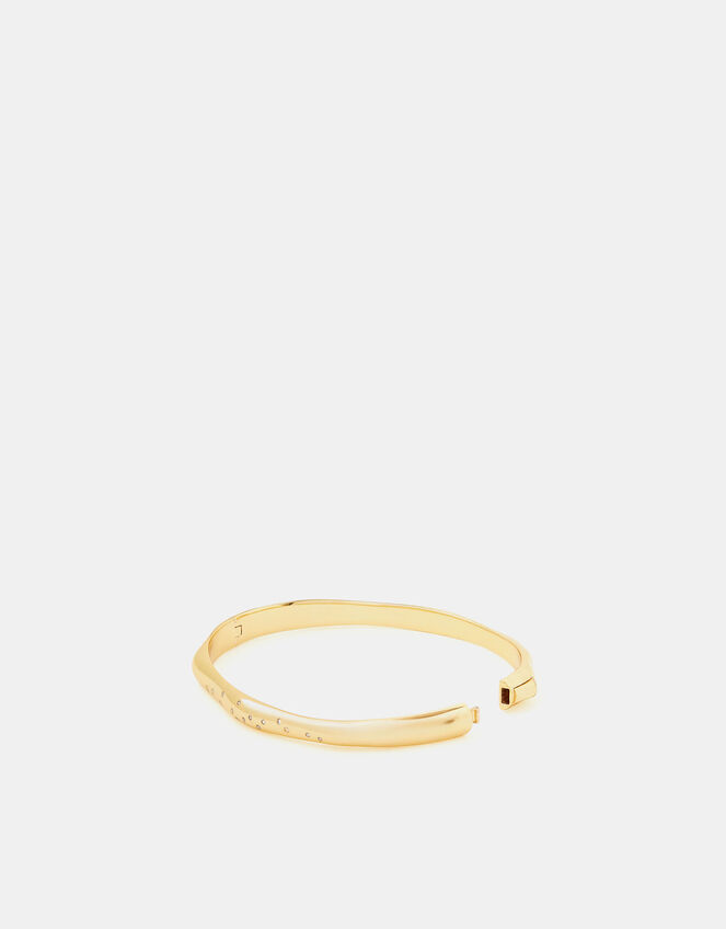 14ct Gold-Plated Diamante Molten Bangle, , large
