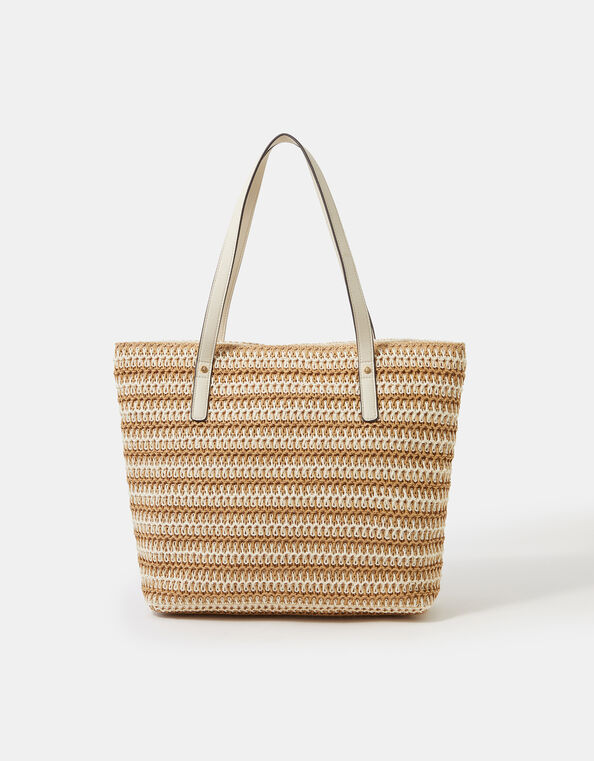 Stripe Raffia Shoulder Bag, Natural (NATURAL), large