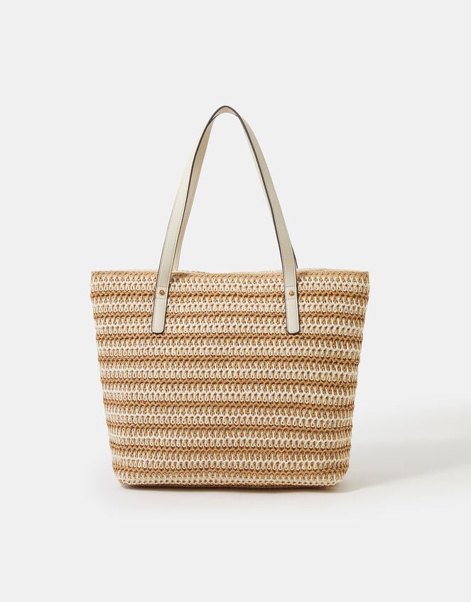 Stripe Raffia Shoulder Bag, Natural (NATURAL), large