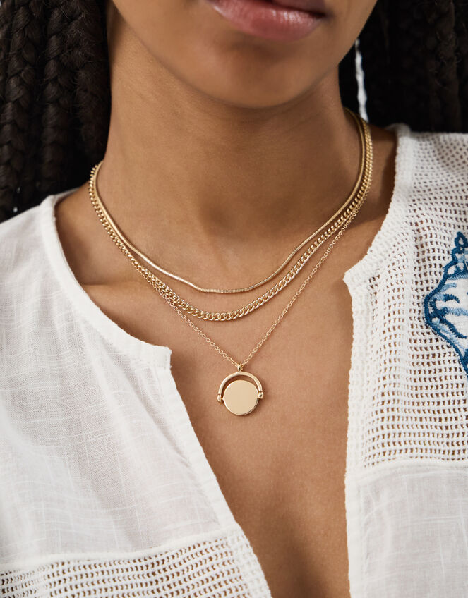 3-Pack Spinner Pendant Necklaces, Gold (GOLD), large