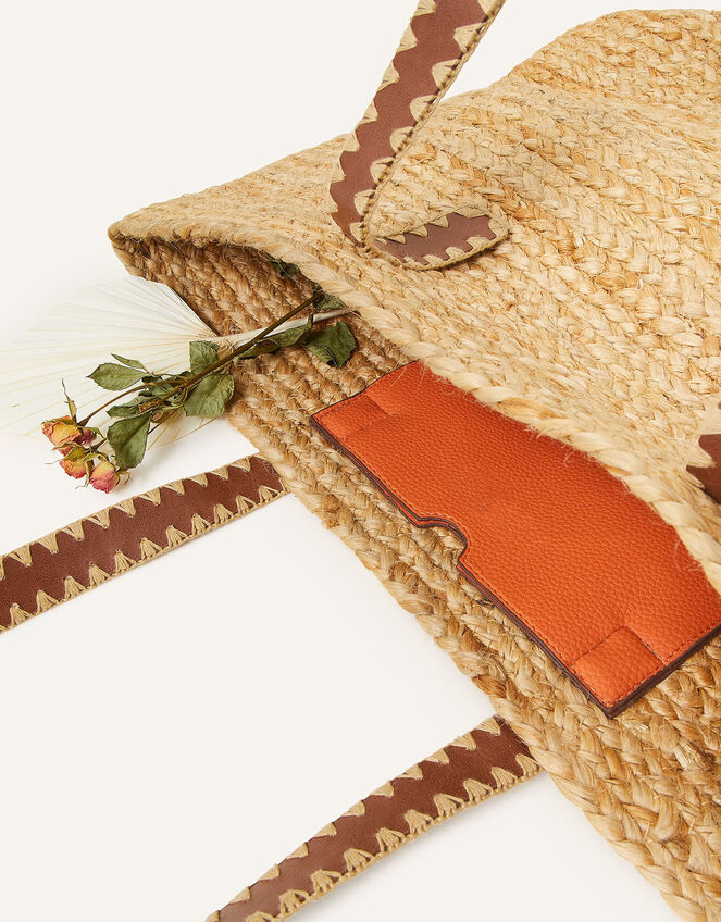 Whipstitch Strap Jute Beach Bag, , large