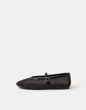 Rhinestone Mesh Mary Jane Ballet Flats, Black (BLACK), large
