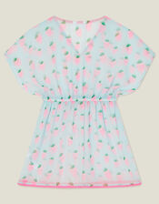 Girls Strawberry Print Kaftan, Blue (TURQUOISE), large