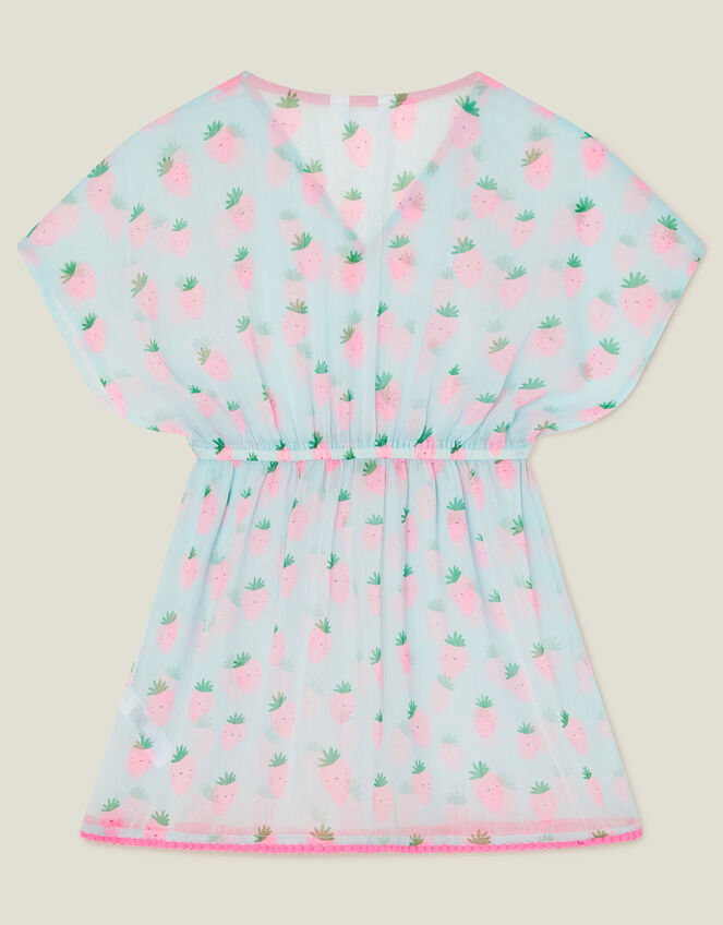 Girls Strawberry Print Kaftan, Blue (TURQUOISE), large