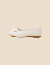 Girls Glitter Bow Ballerina Flats, Ivory (IVORY), large