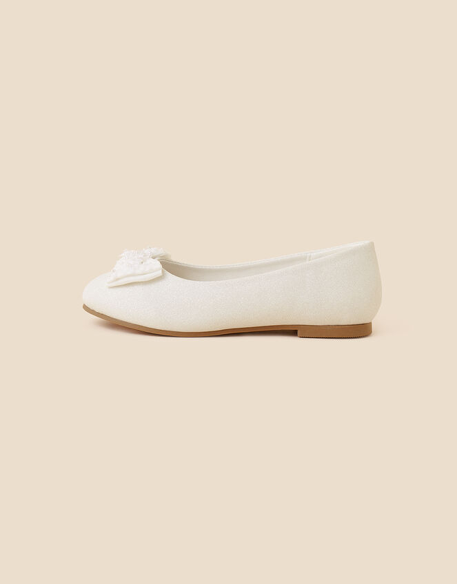 Girls Glitter Bow Ballerina Flats, Ivory (IVORY), large