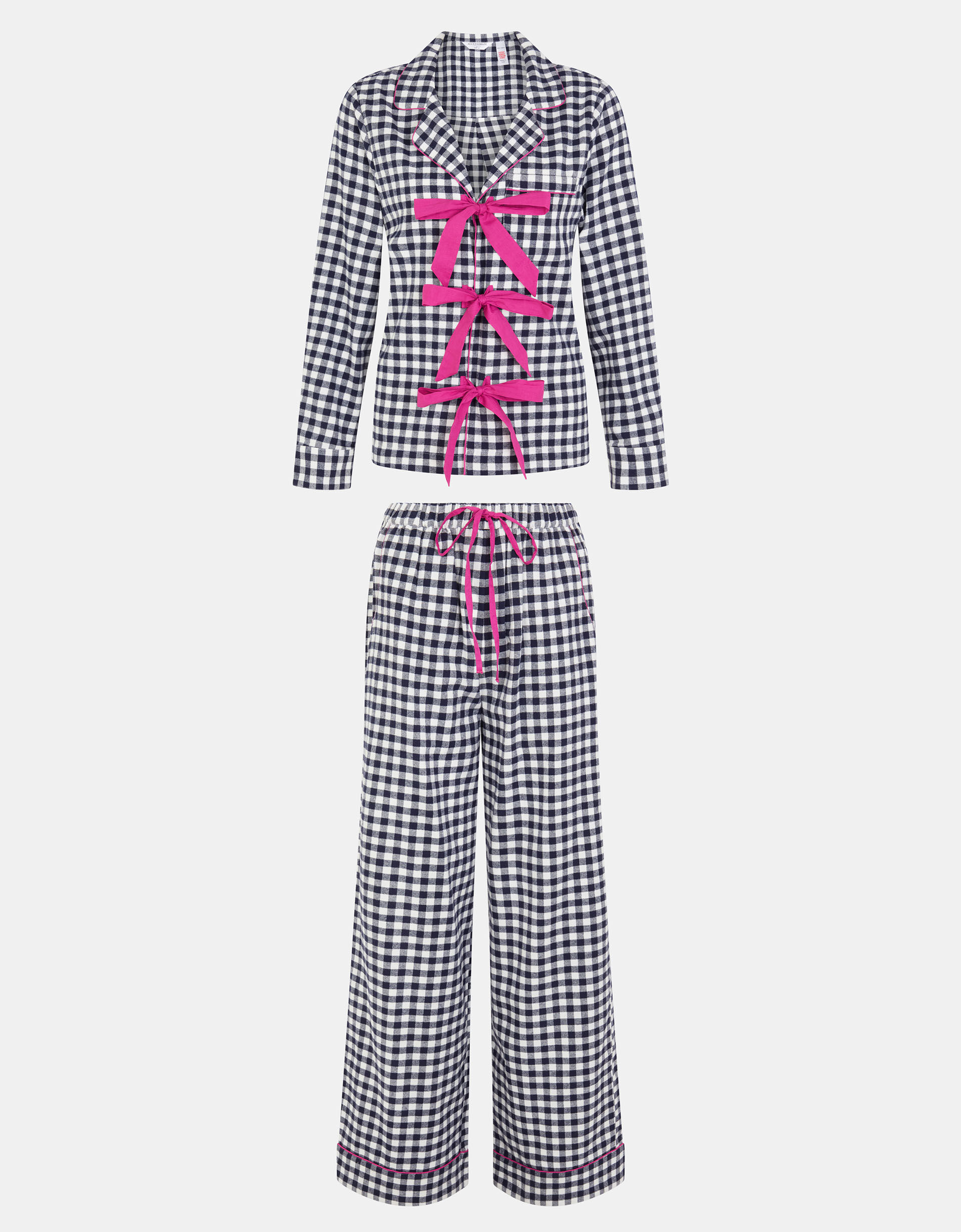 Bow Gingham Long Pyjamas Set, Blue (NAVY), large