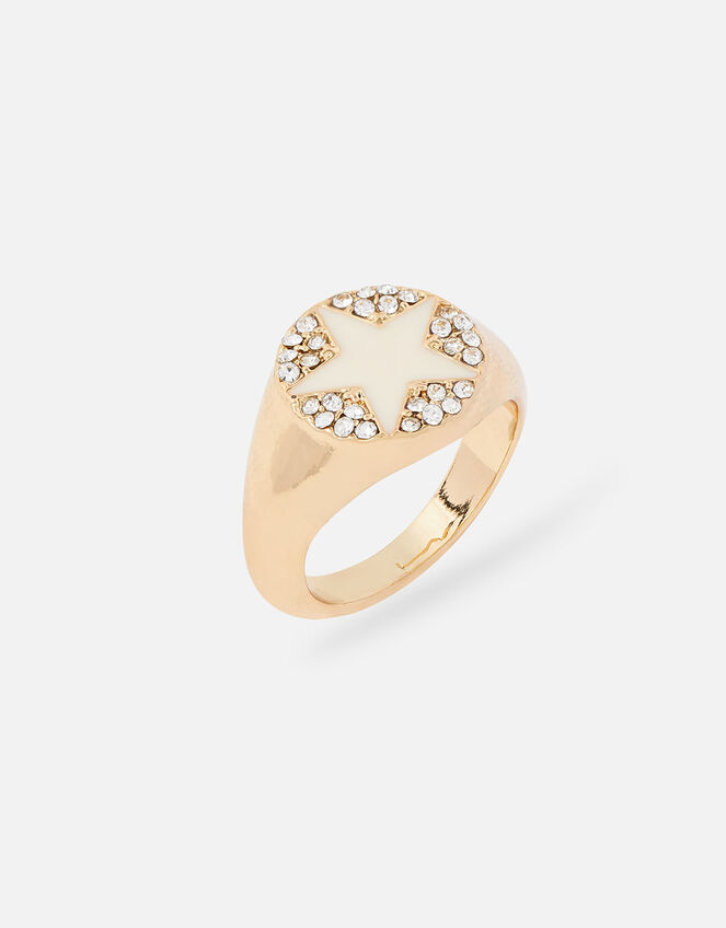 New Decadence Pave Star Signet Ring, White (CRYSTAL), large