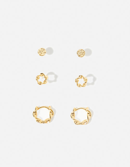 Gold-Plated Stud and Hoop Earring Set, , large