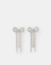 Diamanté Bow Drop Earrings, , large