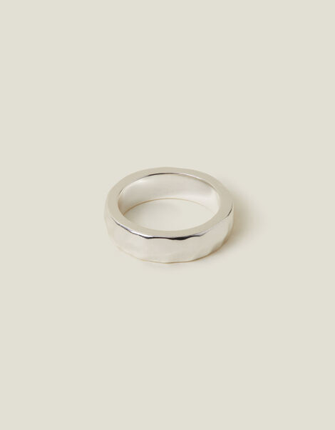 Sterling Silver-Plated Hammered Ring, Silver (ST SILVER), large