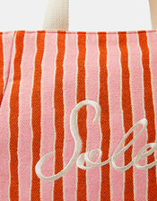 Slogan Stripe Beach Tote Bag, , large