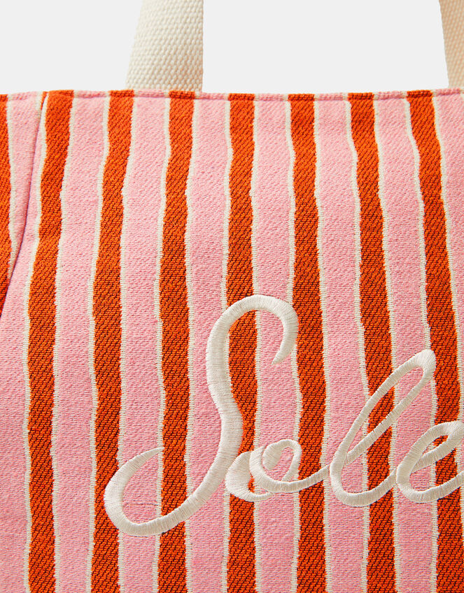 Slogan Stripe Beach Tote Bag, , large