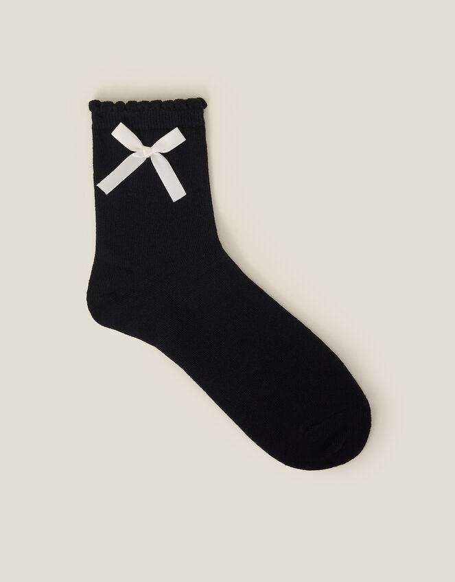 Ribbon Bow Socks, Black (BLACK), large