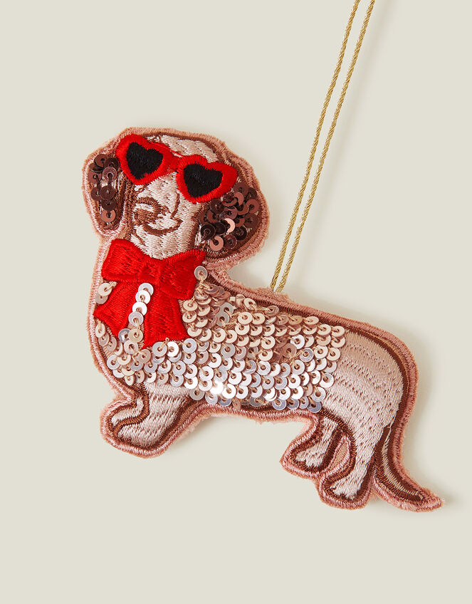 Embroidered Sausage Dog Christmas Tree Decoration, , large