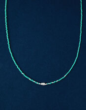 Sterling Silver-Plated Pearl Beaded Necklace, Green (GREEN), large